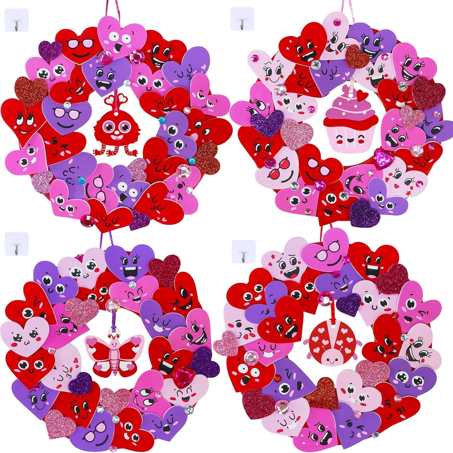 Valentine's Day Craft Kits DIY Heart Wreath Ornaments Decorations Art Sets Foam Smile Heart Stickers for Valentine's Day Party Classroom Activities Gift Exchange