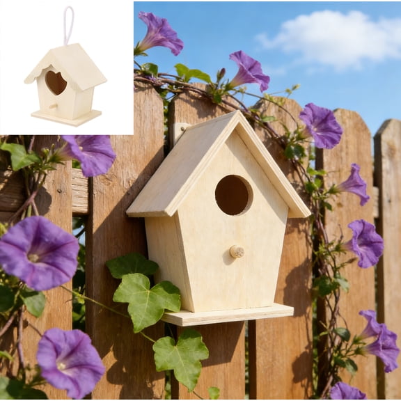 Valentine's Day Creative Wall Mounted Wooden Bird House Outdoor Hanging Bird Nest Box with Hidden Keyhole Hanger for Garden Terrace Courtyard Backyard Bird Habitat Easter Garden Decor, Khaki-B