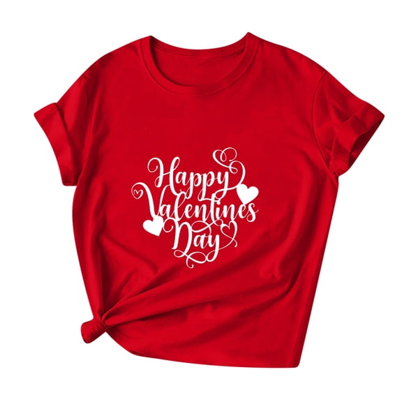 Valentine's Day Crew Neck T Shirts Womens Love Heart Graphic Tshirts Casual Short Sleeve Basic Tops