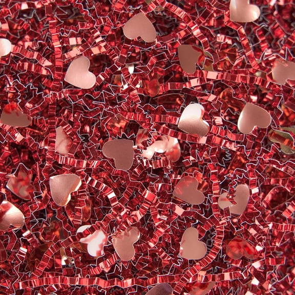 Valentine's Day Crinkle Cut Paper/Love Heart Confetti, 5OZ Metallic Red Paper Shred Filler Strand Raffia Tissue Craft Bedding Cushion, Christmas Party Birthday Gift Box Basket