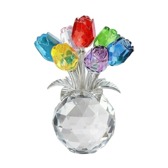 Valentine's Day Crystal Rose Bouquet, Transparent Rose Flower Romantic Keepsakes, Collectible Decoration Table Centerpiece for House, Multicolor