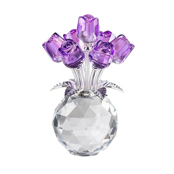 Valentine's Day Crystal Rose Glass Flower Figurine with Round Vase Gifts for Wife Girlfriend, Romantic Gifts for Mom on Mother's Day Anniversary Birthday (Purple)