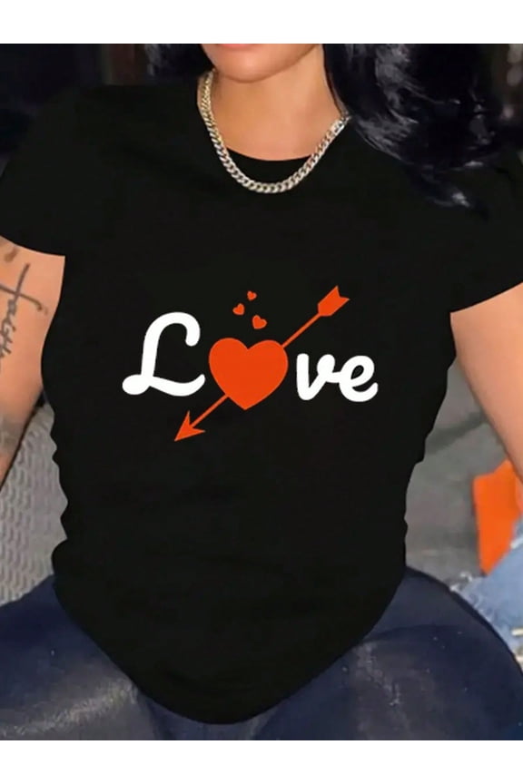 Valentine's Day Cupid Arrow Heart Love Graphic Women Short Sleeve Crew Neck Tee