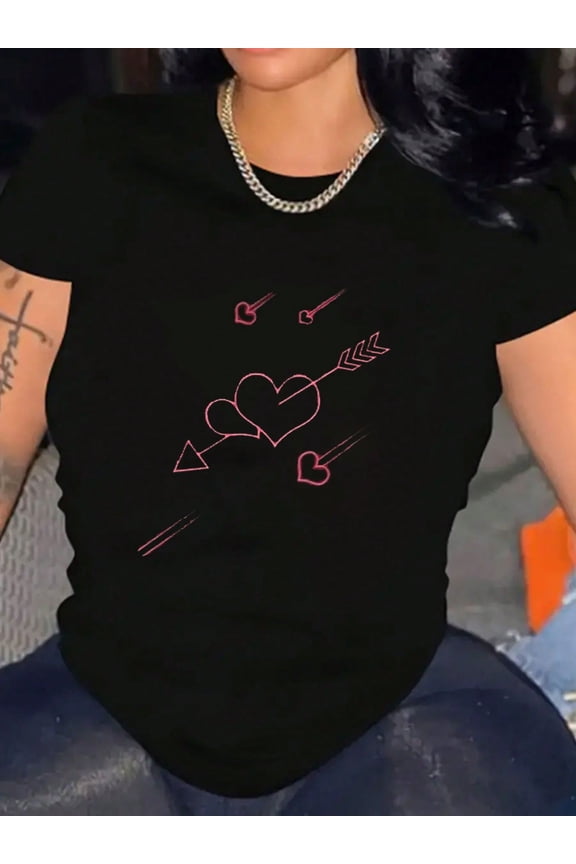 Valentine's Day Cupid Love Arrow Graphic Women Short Sleeve Crew Neck T-Shirt