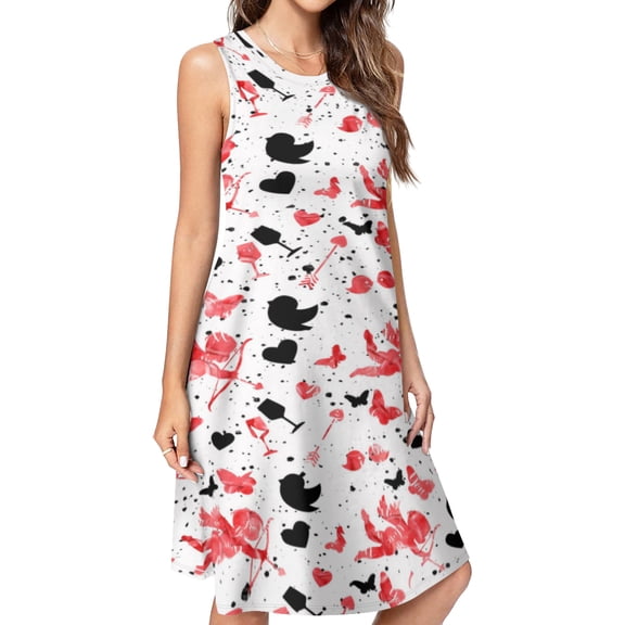 Valentine's Day Cupid's Arrow Spring Summer Dresses for Women Fashion T-shirt Dress Casual Sleeveless Loose Sundress with Pockets