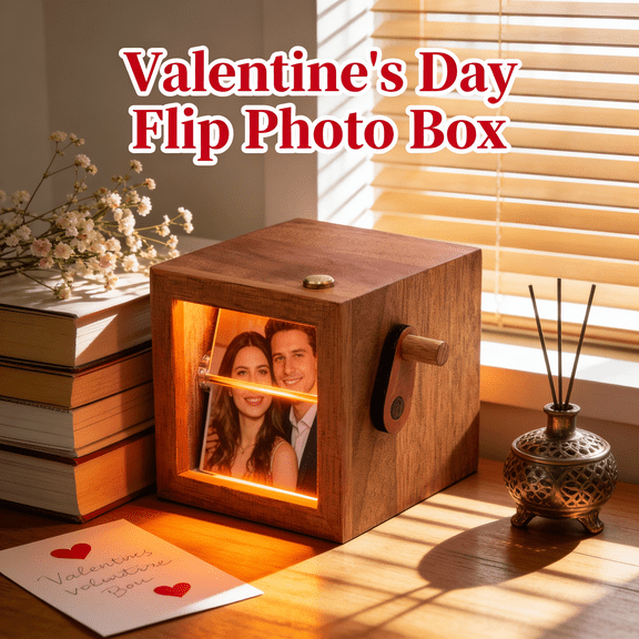 Valentine's Day Custom Photo Album, Personalized Multiple Photos Flip Box Frame Animation Machine, Personalized Machine Mechanical Hand-cranked Flipbook Box with Light Animated Photos