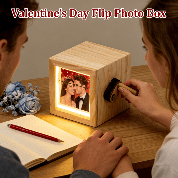 Valentine's Day Custom Photo Book, Hand-crank Flipbook Box Album, Custom Hand-crank Flipbook Box Album with Light, Gifts for Valentine'say Birthday