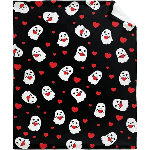 Valentine''s Day Cute Love Ghosts Blanket Cozy Soft Lightweight Flannel Throw Blanket for Bed Sofa Travel All Season,Gifts for Couples Lovers Extra Small 40"x30" Pet