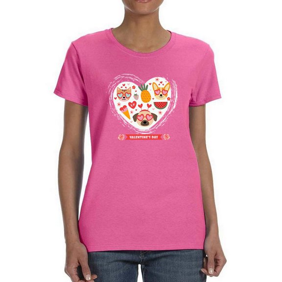 Valentine's Day Cute Pets  T-Shirt Women -Image by Shutterstock, Female Large