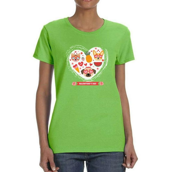 Valentine's Day Cute Pets T-Shirt Women -Image by Shutterstock, Female Large