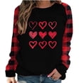 thumbnail image 1 of Valentine's Day Cute Sweatshirts for Women Plaid Patchwork Letter Graphic Print Long Sleeve Crew Neck Loose Tops(Red,XXL), 1 of 4