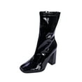 thumbnail image 1 of Valentine's Day Deals!2022 Juebong Women's Patent Leather Side Zipper Square Toe Block Heel High Heel Stretch Boots, 1 of 4