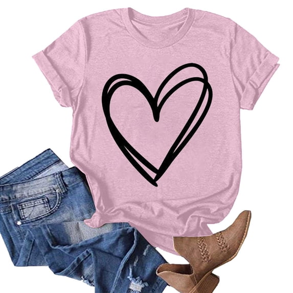ZVNAΖH Womens Love Heart Graphic Tees Crew Neck Short Sleeve T Shirt Summer Casual Tops