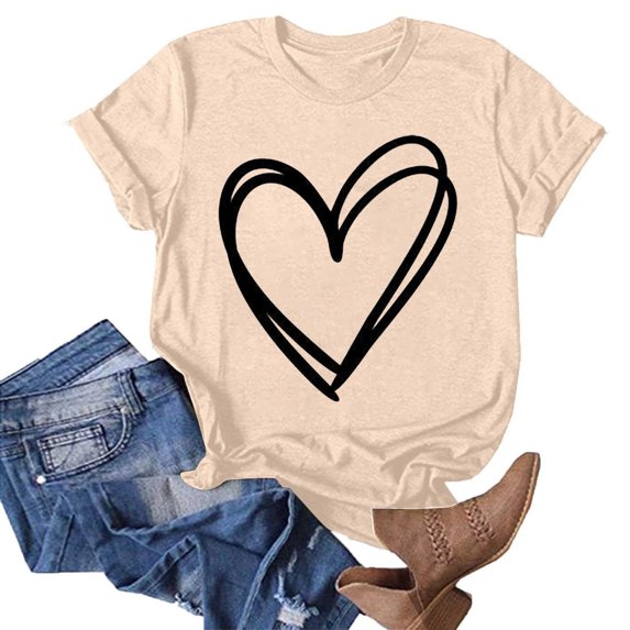ZVNAΖH Womens Love Heart Graphic Tees Crew Neck Short Sleeve T Shirt Summer Casual Tops