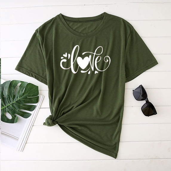 ZVNAΖH Womens Plus Size Tee Shirts "Love" Letter Print Tees Crew Neck Short Sleeve T Shirt, Sizes S-5XL