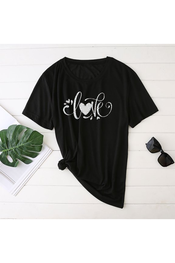 ZVNAΖH Womens Plus Size Tee Shirts "Love" Letter Print Tees Crew Neck Short Sleeve T Shirt, Sizes S-5XL