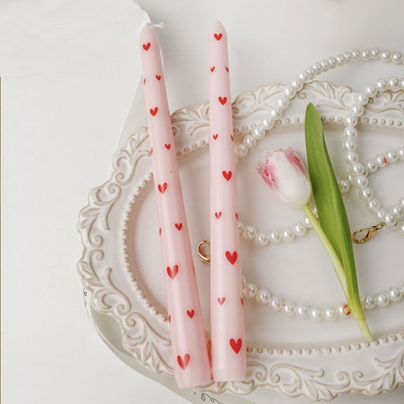 Valentine's Day Decor 2 Pack Pink Taper Candles Unscented Dripless and Long Burning Candlesticks Love Heart Dinner Candle Set for Household Wedding Party and Home Décor Valentines Day Decorations