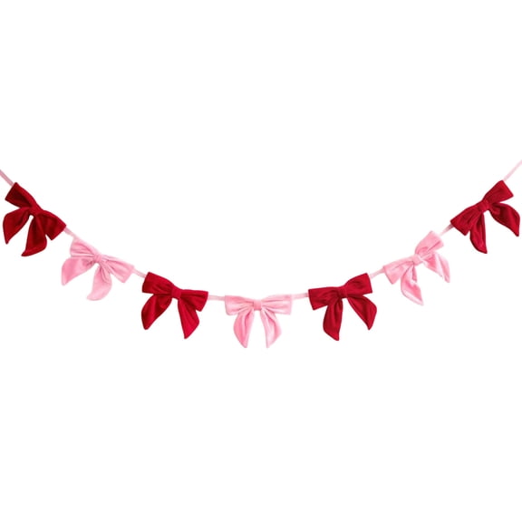 Valentine's Day Decor, 6 Ft Red Velvet Bow Garland for Mantel, Fireplace, Door, Window Frame, Home Entryway, Bedroom, Living Room Decoration