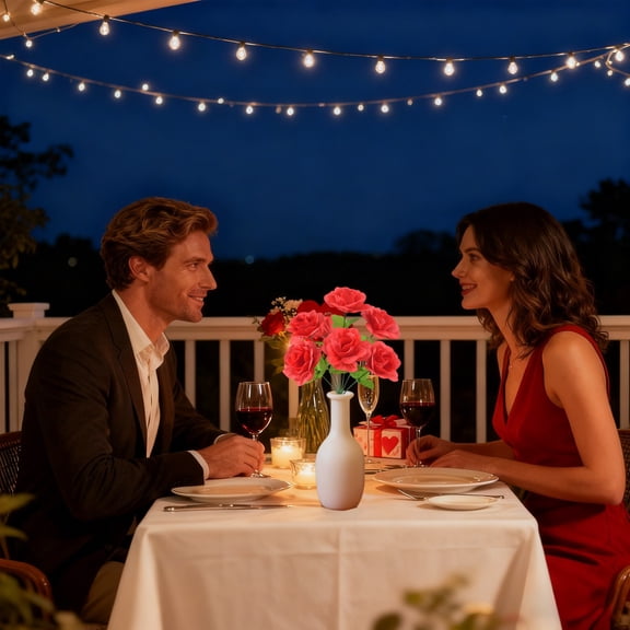 Valentine's Day Decor, 7-Head Faux China Rose Bush in Multiple Colors, Artificial Flower Stems for Window Sill, Cheerful Gift for Wife/Girlfriend