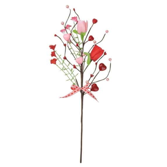 Valentine's Day Decor Artificial Paper Flowers Red Pink Hearts Green Leaves Berries Living Room Vase Arrangement