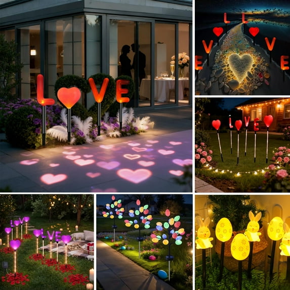 Valentine's Day Decor Solar "LOVE" Lawn Letters Red Heart Garden Stake Lights Colorful Outdoor Pathway Valentine Decor Valentine Gift