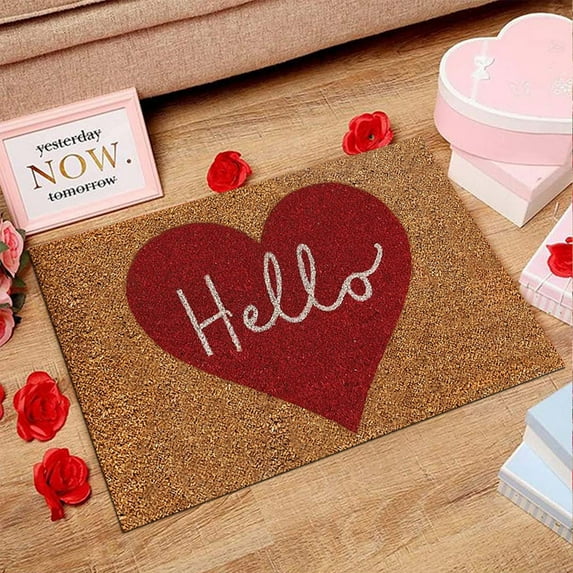 Valentine's Day Decor Valentines Coir Doormat Valentine's Day Outdoor Welcome Mat Love Hear Coir Door Mats Non-slip Washable Seasonal Holiday Floor Mat Indoor Outdoor Valentine's Day Decorations