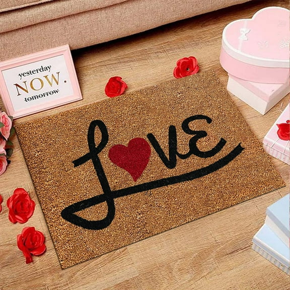 Valentine's Day Decor Valentines Coir Doormat Valentine's Day Outdoor Welcome Mat Love Hear Coir Door Mats Non-slip Washable Seasonal Holiday Floor Mat Indoor Outdoor Valentine's Day Decorations