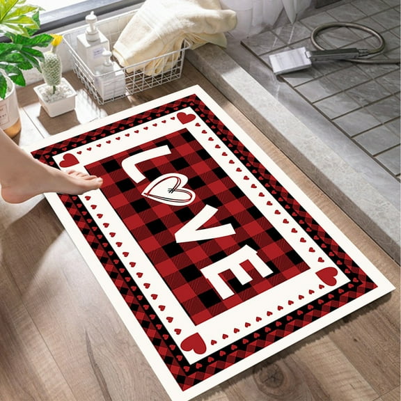 Valentine's Day Decor Valentines Welcome Doormat for Spring Outdoor Red Heart Love Front Door Mat Non-slip Washable Floor Mat Indoor Outdoor for Valentines Day Anniversary Wdding Home Decor