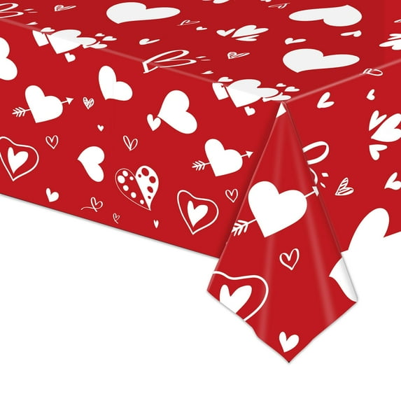 Valentine's Day Decor valentines tablecloth Disposable Plastic Rectangle Table Cloths for Home Dinner Indoor Outside Valentines Decorations Love Heart Table Covers for Party Supplies 54" x 108"