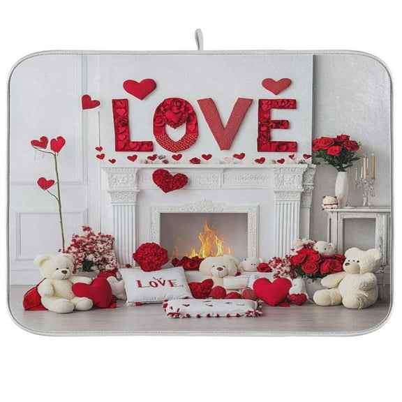 Valentine's Day Decoration Dish Drying Mat Kitchen Mats Microfiber Counter Absorbent Dish Pad Drainer Rack