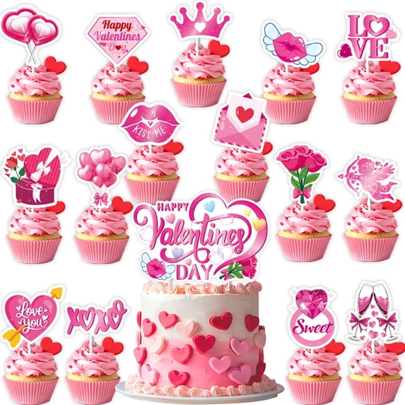 Valentine's Day Decoration Kit Heart Banner Cupcake Toppers Latex Balloons & Ribbon for Party Supplies Valentines Day Party Supplies Home Wedding Decor
