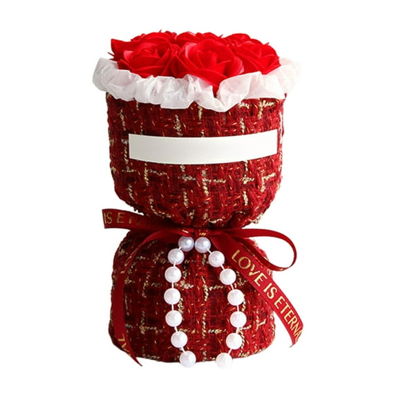 Valentine's Day Decoration Mini Artificial Rose Bouquet, Romantic Woven Fabric Wrapped Flower Gift For Girlfriend Lover & Valentine's Day Decor
