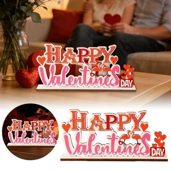 Happy Valentine's Day Sign, Valentines Day Decorations for Home, Party, Shelf, Mantel, Indoor, Valentine Heart Decor, Valentines Day Table Top Decoration