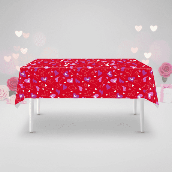 Valentine's Day Decorations Disposable Tablecloth Heart-shaped Party Tablecloth for Romantic Dinner Event Home Kitchen Decor Celebration Red-Purple