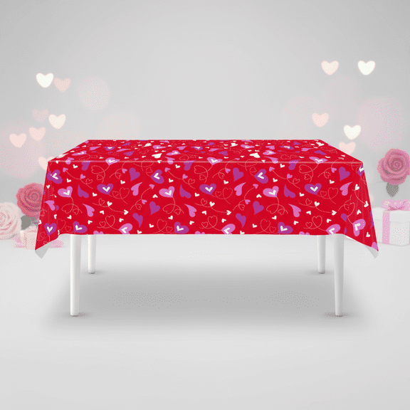 Valentine's Day Decorations Disposable Tablecloth Heart-shaped Party Tablecloth for Romantic Dinner Event Home Kitchen Decor Celebration Red-Purple