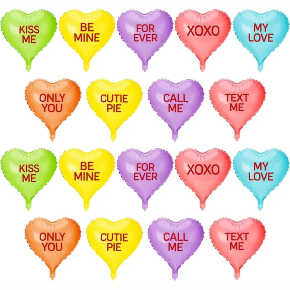Valentine's Day Decorations Heart Shaped Balloons, Colorful Foil Candy Heart Balloons XOXO LOVE BE MINE Conversation Heart Helium Balloon for Valentines Galentine's Day Party Decor