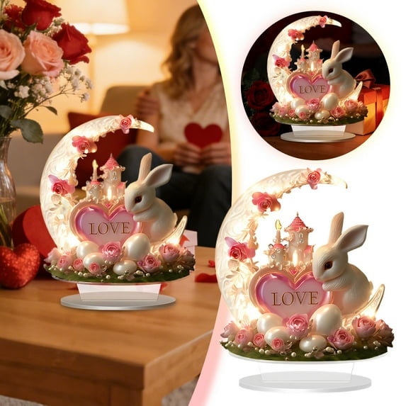 Valentine's Day Decorations Valentine's Day Fairy Flower House Couple Acrylic 2D Statue Collection 1Pcs Anniversary Wedding Valentine's Day Figurine Gifts Home Table Ornaments