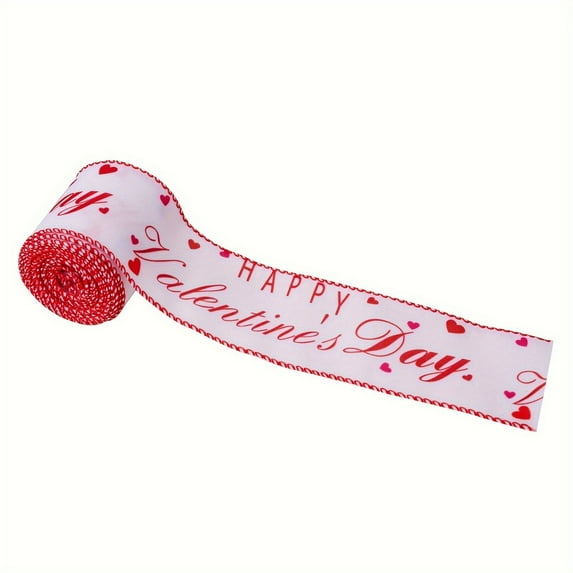 Valentine's Day Decorative Printed Satin Ribbon,Happy Valentine Wrapping Ribbons Ornament Hanging Decorations for DIY Crafts Party Home