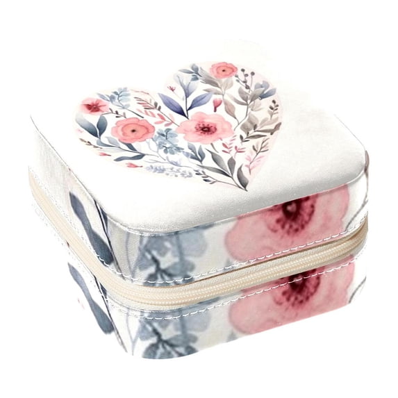 Valentine's Day Decorative Square Travel Portable Jewelry Display Box - Earring Organizer, Necklace and Bracelet Storage Case for Girls and Women