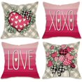 thumbnail image 1 of Valentine''s Day Decorative Throw Pillow Covers 18 x 18 Set of 4, Pink Love Hearts Mason Jar Farmhouse Outdoor Pillowcase, Grey Buffalo Plaid Check Anniversary Wedding Cushion Case Home Decor, 1 of 5