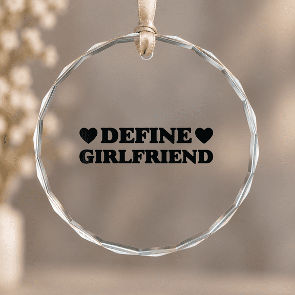 Valentine's Day Define Girlfriend Christmas Ornament, Romantic Holiday Keepsake, Circle Glass Ornament