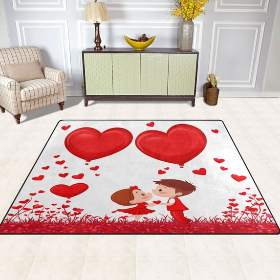 Valentine's Day Design Love 63''x48'' Plush Memory Foam Bath Mat, Soft, Absorbent, Non Slip, Durable