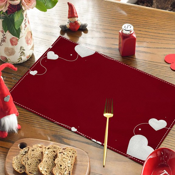 Valentine's Day Dining Placemat - 45x30cm Linen Printed Insulated Mat for Romantic Dinner, Candlelight Setting, Gift