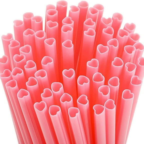 Valentine's Day Disposable Cutlery Set - 50pcs Heart Shaped Straws, Festive Themed Dinnerware for Large Holiday Gatherings