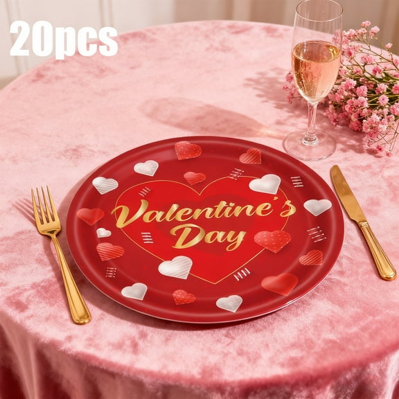 Valentines Day Disposable Dinner Plates 20 Count, Heart Pattern Paper Plates for Romantic Table Setting  Party Supplies for Couples Dinner, Anniversary, Wedding, Holiday Feast, Easy Cleanup