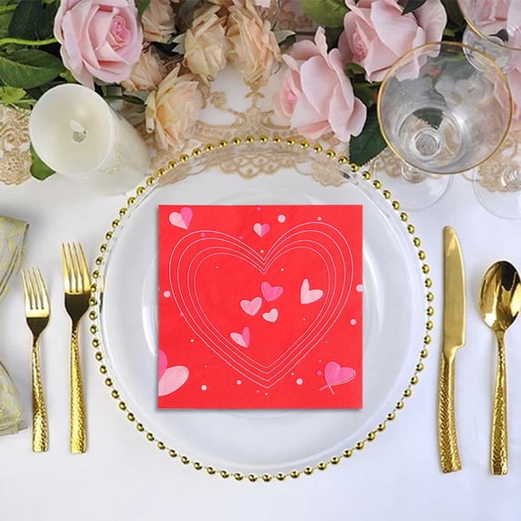 Valentine's Day Disposable Printed Napkins with Heart Pattern for Party Kitchen Decoration Anniversary Birthday Celebration