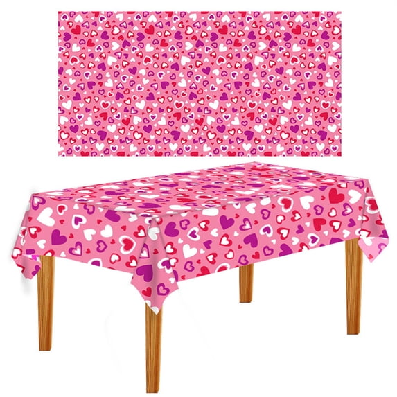 Valentine's Day Disposable Tablecloth, Romantic Red Heart Printed Plastic Table Cover, Romantic Heart-Themed Tablecloth, Waterproof Valentine's Day Table Decorations 54x108 In (1Pcs)