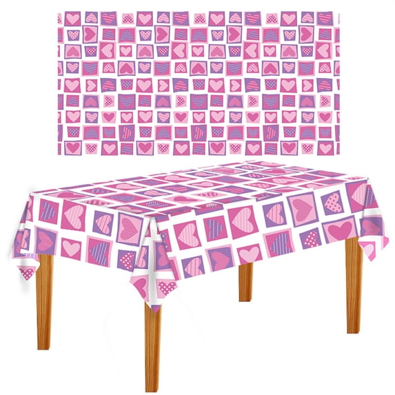 Valentine's Day Disposable Tablecloth, Romantic Red Heart Printed Plastic Table Cover, Romantic Heart-Themed Tablecloth, Waterproof Valentine's Day Table Decorations 54x108 In (1Pcs)