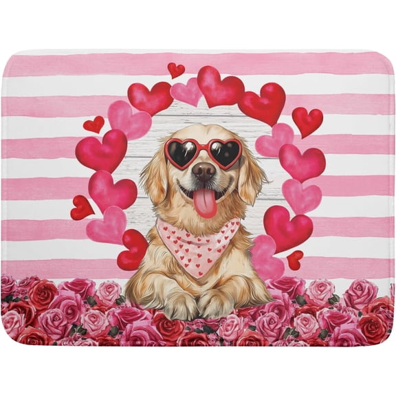 Valentine''s Day Dog Dish Drying Mat for Kitchen Counter 18x24 inch Heart Rose Absorbent Dish Drainer Rack Mats for Coffee Bar Countertop