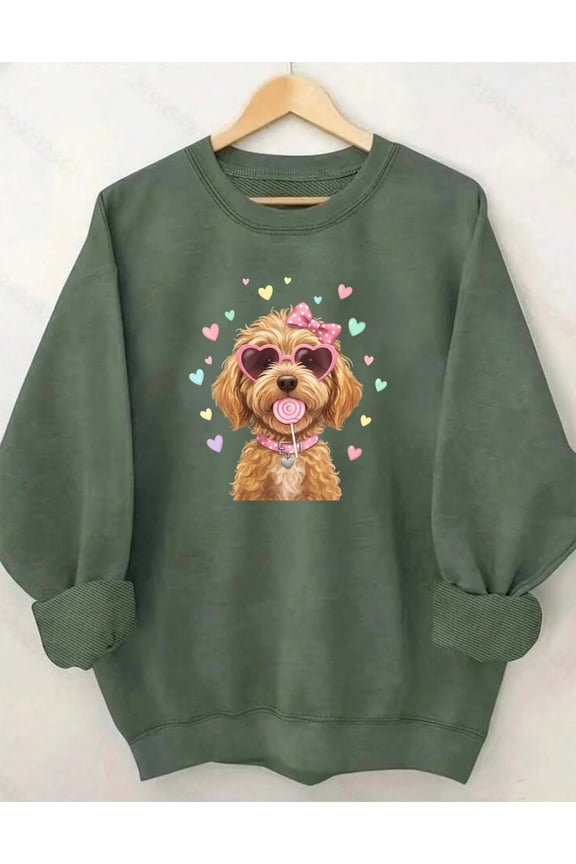 Valentine’s Day Dog Sweatshirt, Cute Goldendoodle Heart Sweater, Poodle Valentine Crewneck, Romantic Dog Lover Gift